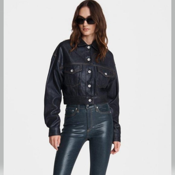 Rag and Bone Cropped Denim Trucker Jacket Clear Coated Made in USA - Picture 2 of 15